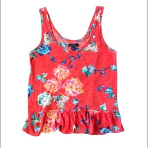 American Eagle Orange Floral Linen Blouse